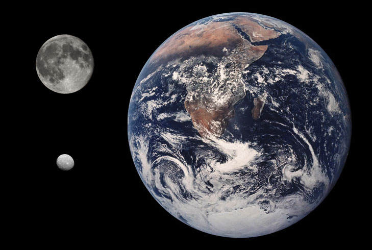 Comparación de tamaños entre Ceres, La Luna y La Tierra
