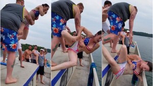 [Video] Este hombre demuestra cómo no se debe tirar a su novia en el agua