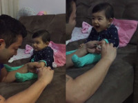Divertido video para derretir corazones que capta a una niña riendo adorablemente cada vez que su padre trata de cortarle las uñas