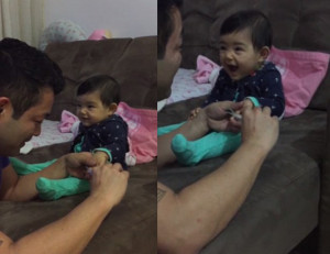 Divertido video para derretir corazones que capta a una niña riendo adorablemente cada vez que su padre trata de cortarle las uñas