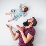 HERMOSA SESIÓN DE FOTOS ENTRE PADRE E HIJA RECIÉN NACIDA DESAFIANDO A LA GRAVEDAD SIN USAR PHOTOSHOP