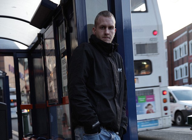 Keith at a Birmingham bus stop, his pulling location of choice.